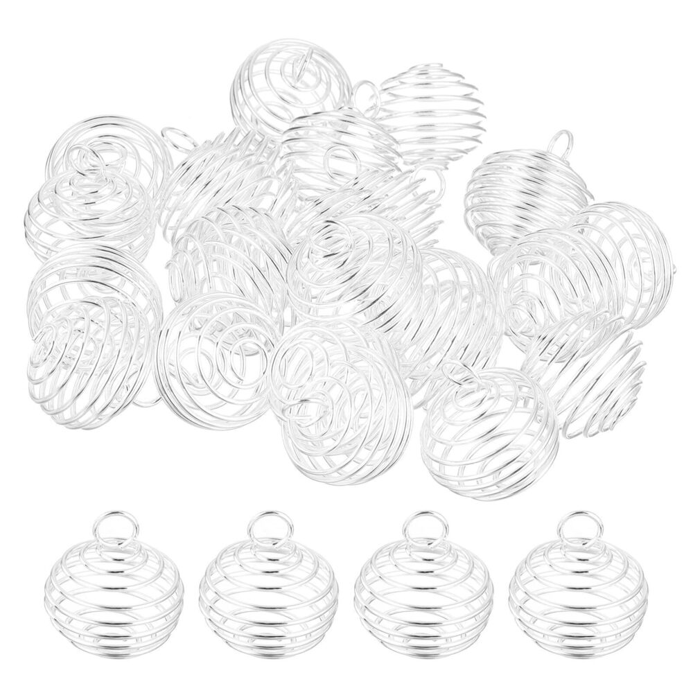 9619 50Pcs Spiral Bead Cages Pendants, 30x25mm Stone Holder Necklace Hollow
